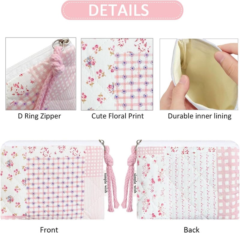 Modacarry Store Cotton Quilted Floral Coin Purse Digital Camera Pouch with Cute Prints Zipper for Women Girls (PINK PATCH) - Image 4